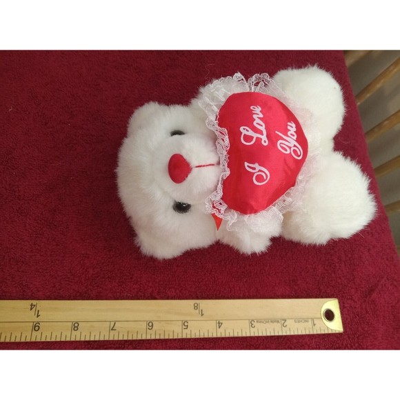 Valentines Day I Love you White Teddy Bear with  red heart 6" - Picture 5 of 5
